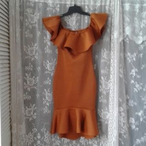 Copper/Orange BodyCon Dress with Tasteful Ruffles
